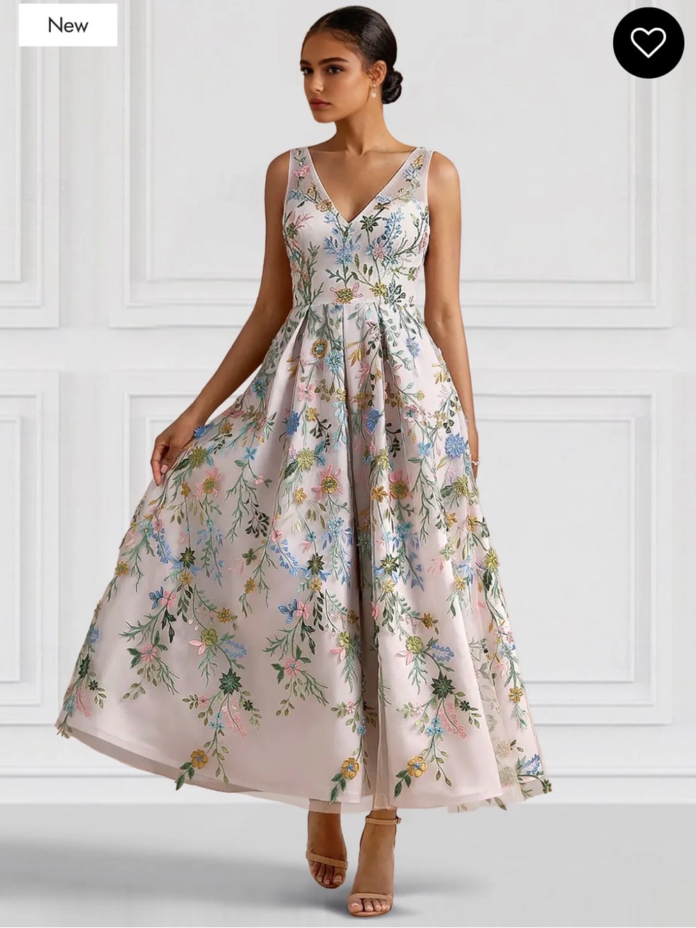 Floral Embroidered V-Neck Maxi Dress in Blush Pink